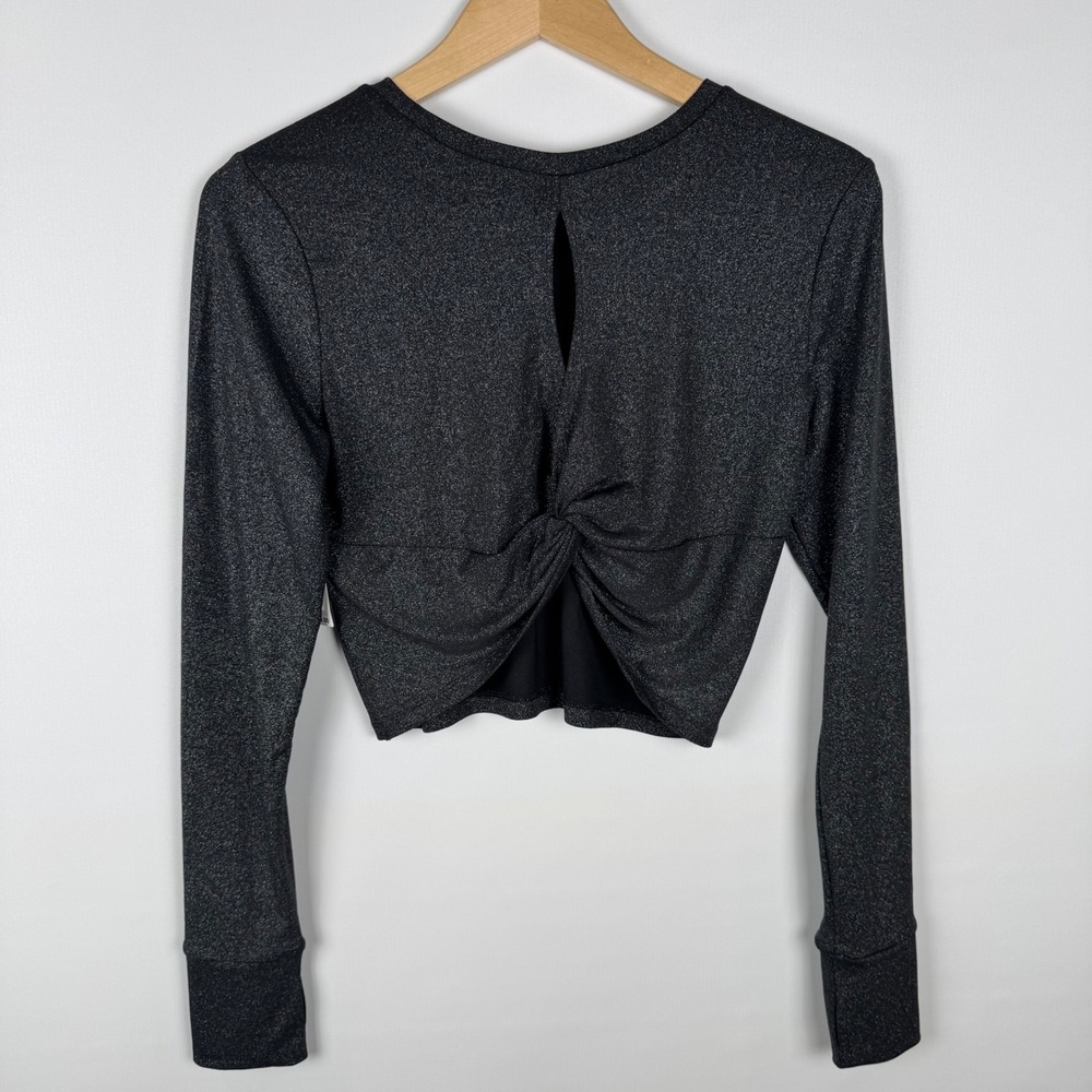 Nordstrom Open Edit Long Sleeve Cropped Knit Top Size Medium Open Back Holiday - Picture 2 of 9